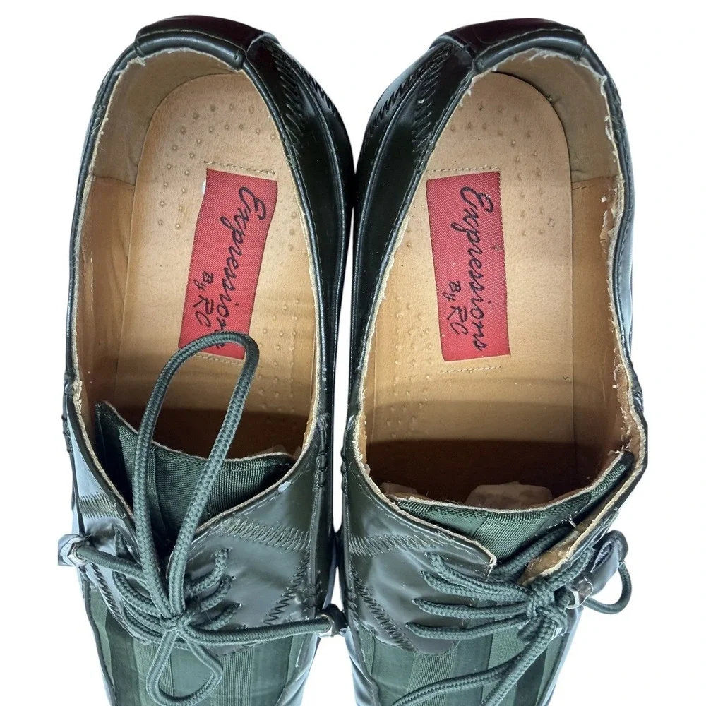 Expressions by RC Men's Dress Shoes Green Leather Fabric Size 10.5 Square Toe